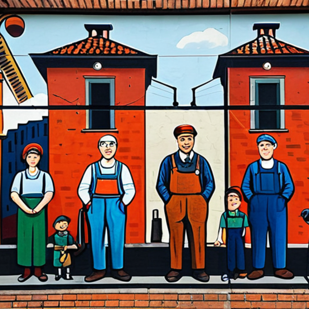 Bolognina Mural Story**

"A vibrant, detailed mural in the Bolognina district of Bologna, Italy, showcasing the city's working-class history. The mural depicts scenes of industrial labor, historical figures of the labor movement, and symbols of community resilience. The style is colorful and dynamic, reminiscent of Italian social realism. The scene is set on a brick wall with aged textures. Fully clothed figures in period-appropriate workwear. Safe for work, appropriate content, professional artistic rendering, perfect anatomy, correct proportions, natural pose, modest depiction, family-friendly."

**